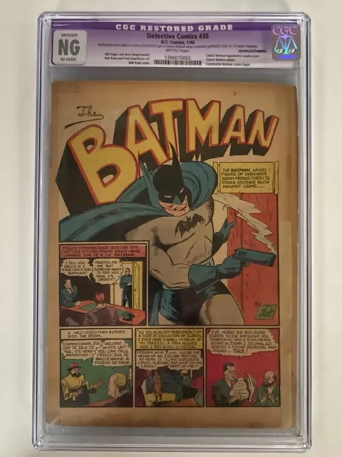 Detective Comics 35 CGC NG (DC 1940)-Batman Smoking Gun, not 1 27 1939