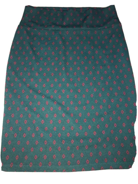 Lularoe Cassie Pencil Skirt Size XL Green / Burgundy With Diamonds