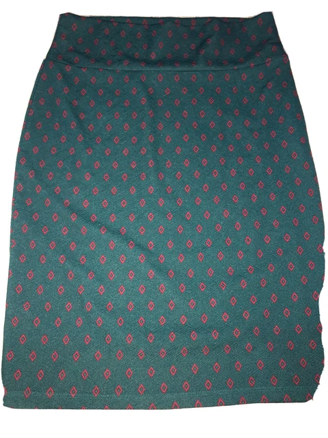 Lularoe Cassie Pencil Skirt Size XL Green / Burgundy With Diamonds