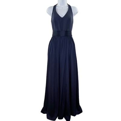 Vera Wang White Sz 2 NEW Halter V-neck With Sash Dress Midnight Blue