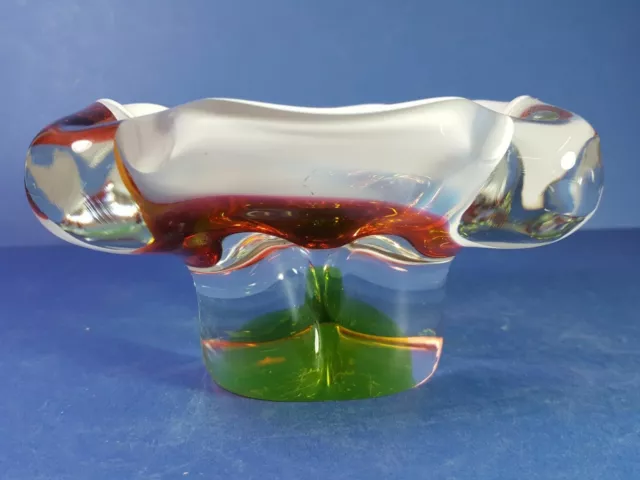 Retro Czech Joseph Hospodka Chribska Green Red & Milk Glass Bowl / Ash Tray