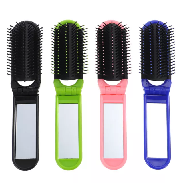 4 pz spazzola per capelli pieghevole portatile con specchio da viaggio - colore misto