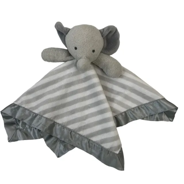 Cloud Island Elephant Lovey Satin Trim Gray White Striped Security Blanket