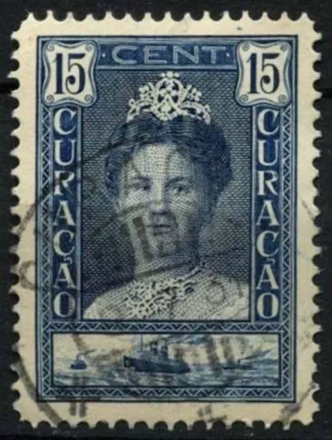 Curazao 1928-32 SG #116a, 15c Reina Índigo Guillermia P12.5 Usado #D43850