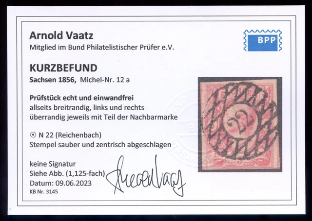 =Sachsen Mi.Nr.12 a gest. (zentrisch!) Befund BPP - überrandiges Luxusstück!=