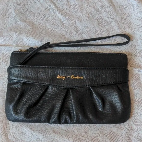 Juicy Couture Black Vegan Leather Wristlet Clutch Evening Bag