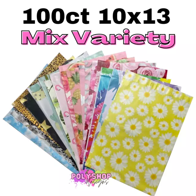 100 Designer Variety Pack Poly Mailers 10x13 Shipping Envelope Bags