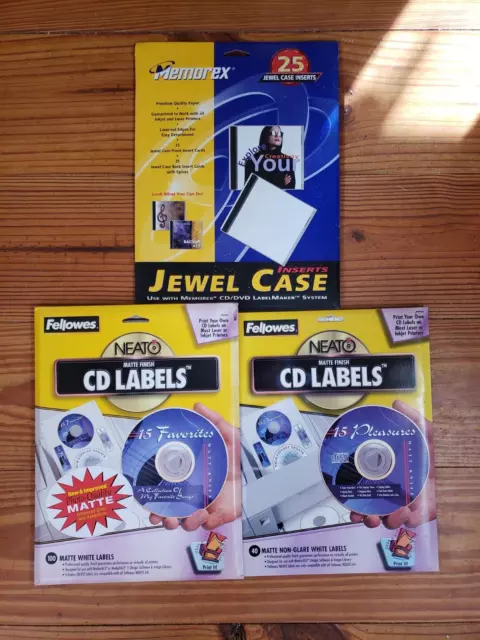 CD DVD 100+Labels Fellowes Neato Peel & Stick  Memorex Jewel Case Inserts Lot