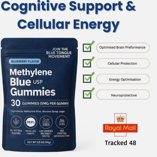 METHYLENE BLUE 5MG per Serving 1% Pharma Grade Gummy Highest Quality 30 ...