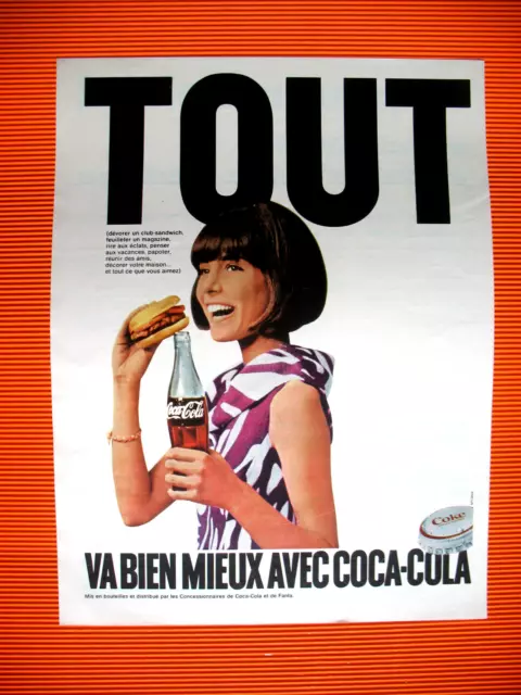 Publicite De Presse Coca-Cola Soda Un Sandwich Club Va Bien Mieux Avec Ad 1968