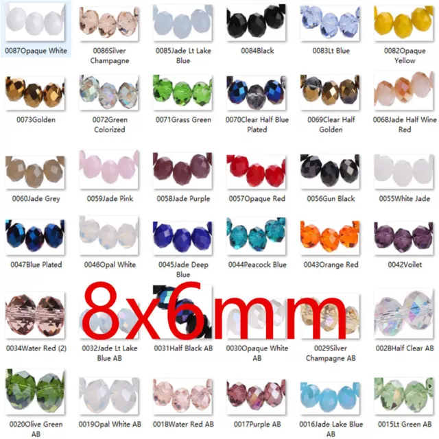 25Pcs 8x6mm Loose beads Crystal Rondelle Faceted Spacer Glass bead 134colors