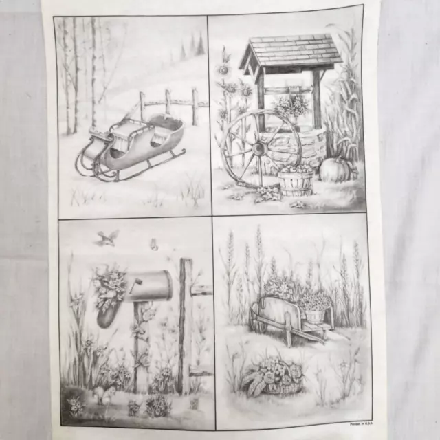 Bordado líquido Tri-Chem - conjunto de 4 escenas de campo de temporada 6"" X 8"" cada 1983