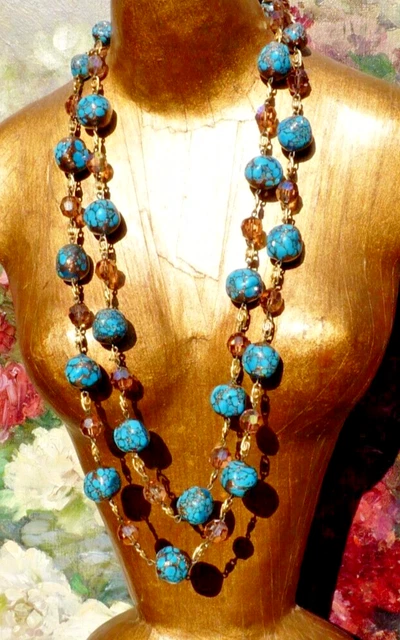Collier Sautoir Vintage - 3 Rangs De Perles Strass Argenté, Longueur +90cm, Métal Plaqué Argent