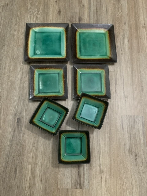 BETTER HOMES Gardens Jade Crackle Set Of 7 Square Dinner Plates 10 1 4 Bowl 27.99 PicClick