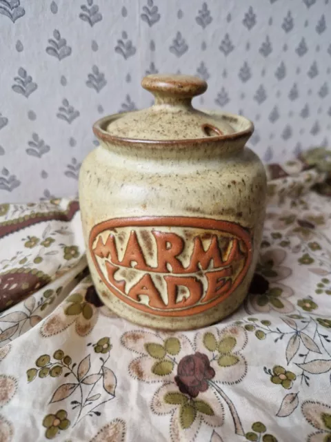 Vintage Tremar Cornish Stoneware Pottery Preserve Pot Jar with lid MARMALADE 70s