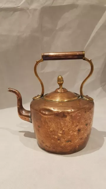 ANTIQUE VICTORIAN COPPER KETTLE WITH SWAN NECK ACORN FINIAL HEIGHT 28 cm