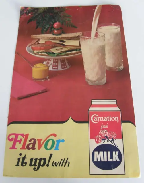 Vintage Ultra Rare Flavor it up Carnation Milk Cardboard Litho Advertising Sign