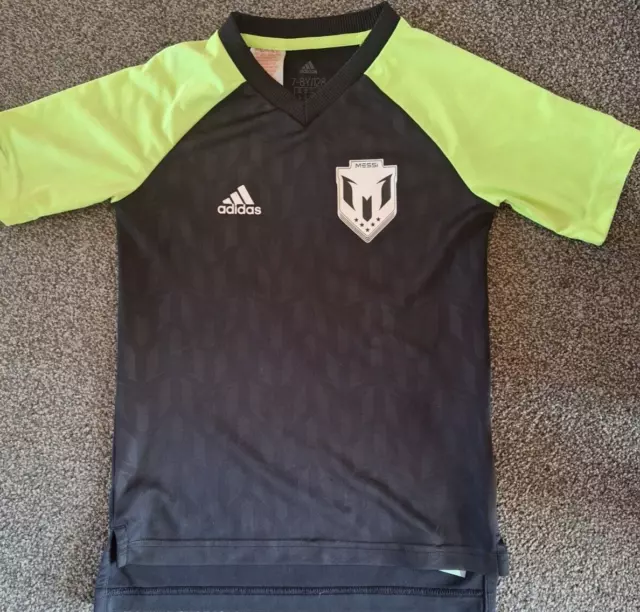 Black/lime green Adidas Messi football shirt top age 7-8 years vgc 2019