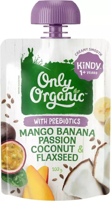Only Organic Mango Banana Passion Coconut & Flax Seed Kindy Food for 1+ Years...