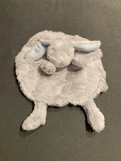 Doudou plat rond lapin gris et bleu Tom et Zoé