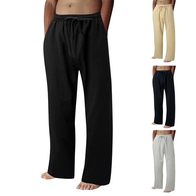 Men's Summer Beach Loose Cotton Linen Pants Yoga Drawstring Elasticated Trousers