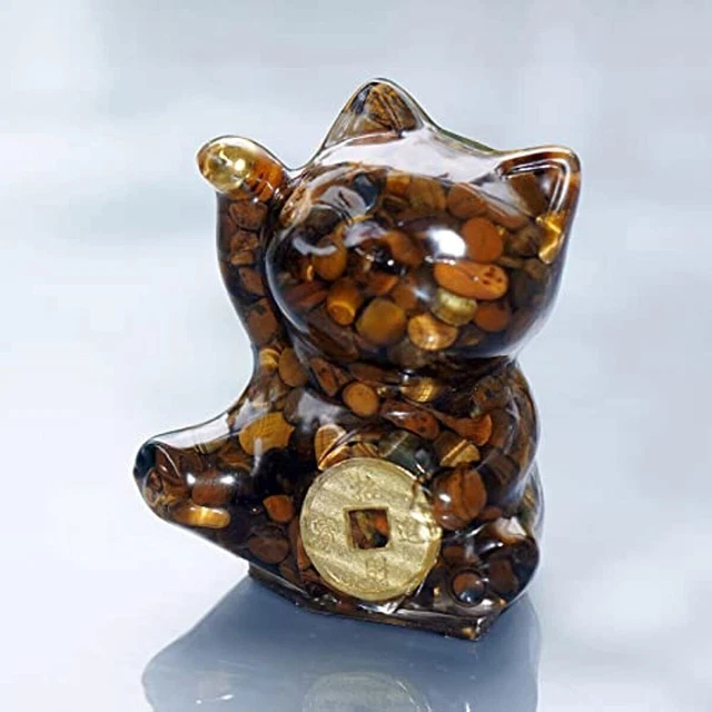 2.5" Beckoning Crystal Maneki Neko Lucky Feng Shui Cat Statue Natural Figurine
