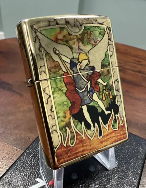 Zippo Lighter ST. MICHAEL ARCHANGEL Fusion High Polish Brass BNIB FAST POST