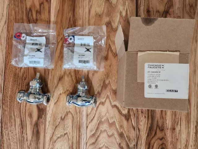 Chicago Faucets Straight Stop 1/2" THD 45-244ABCP Valve x2