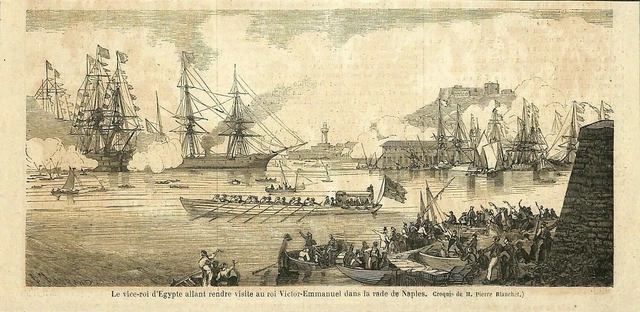 Napoli Naples (I) Visite Du Vice-Roi D'egypte / Gravure Engraving 1862
