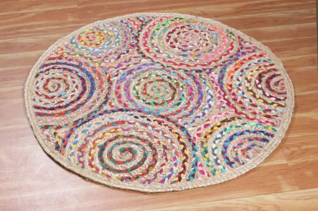 Tapis Naturel Jute & Coton Tressé Style Rond Tapis Modern Living Rugs