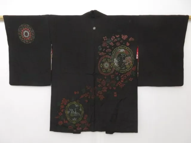 1622T04z480 Vintage Japanese Kimono Silk HAORI Dragon Black