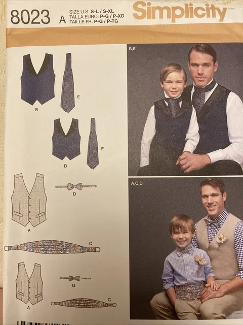 Simplicity 8023 Boys Men's Lined Vest Bow-Tie Cummerbund and Ascot New-Uncut