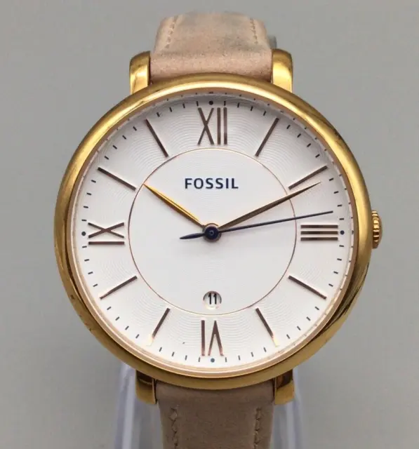 Fossil Jacqueline Watch Women Rose Gold Tone Date Leather Band New Battery A45