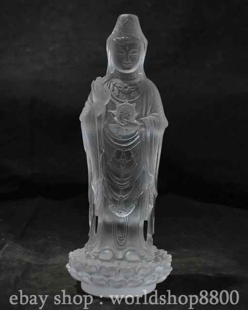 9.6" Chinese Natural Crystal Carving Buddhism Kwan-yin Guan Yin Goddess Statue