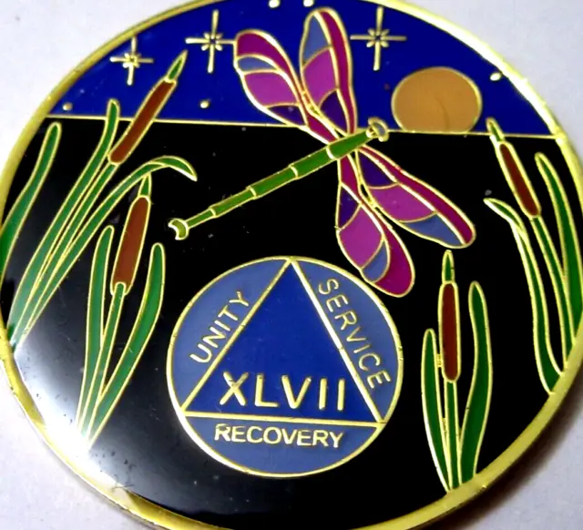 Moneda Medallón de 47 Años Alcohólicos Anónimos Oro Negro Azul DragonFly