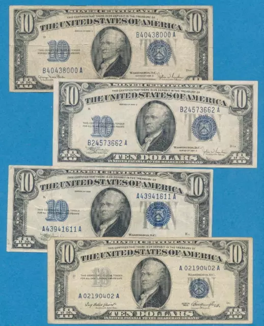 4-$10.1934-53 Mixed Series Blue Seal Silver Certificate Circulated  Dealers Lot