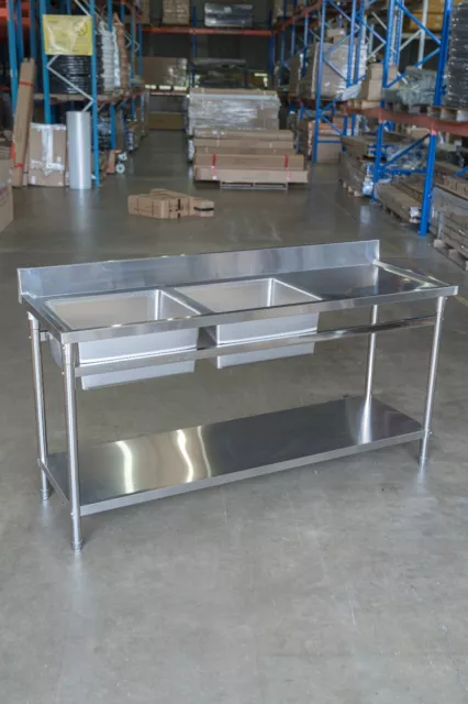 180CM X 60CM Stainless Steel Double Left Sink & Bench With 120mm Splashback 2
