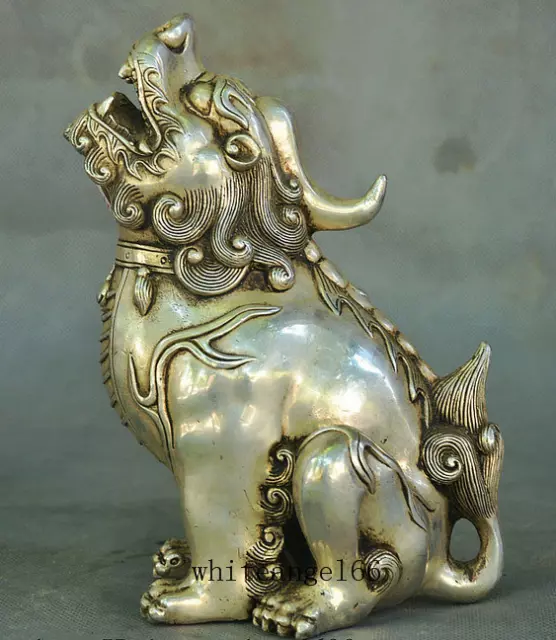 6" Collect Old China Miao Silver Fengshui Wealth Unicorn Beast Pixiu Statue