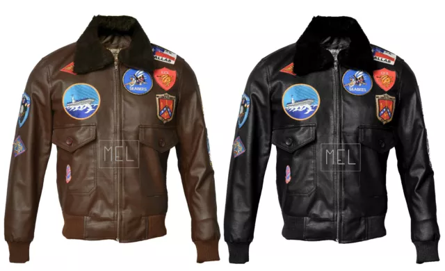 Mens Tom Cruise Top Gun Bomber Brown Black Biker Real Leather Jacket All Sizes