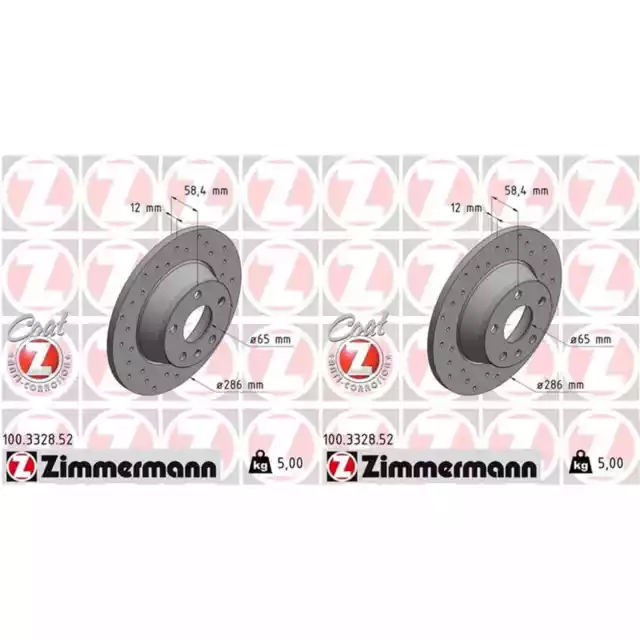 2x ZIMMERMANN Sport Disques de Frein 286mm Perforé Arrière Convient pour Audi Tt