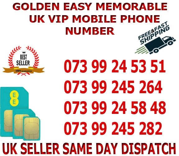 Golden Easy Memorable Uk Vip Mobile Phone Number / Platinum Sim  Ee Network B  9