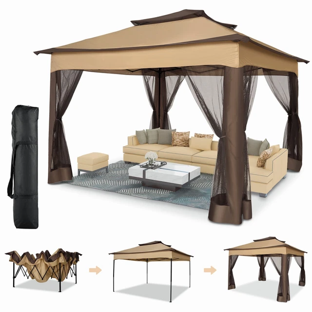 3,3x3,3 m Faltpavillon Pavillon Partyzelt Wasserdicht Gartenzelt mit Moskitonetz