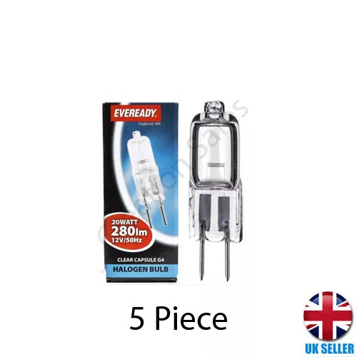 5 x G4 20W Eveready Halogen Capsule Bulbs Lamps Light 12V 2 Pin Warm White UK