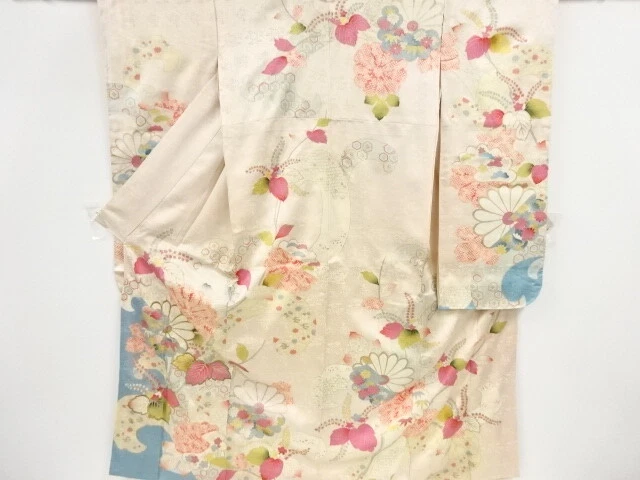 97318# Japanese Kimono / Antique Furisode / Embroidery / Kiku With Paulownia