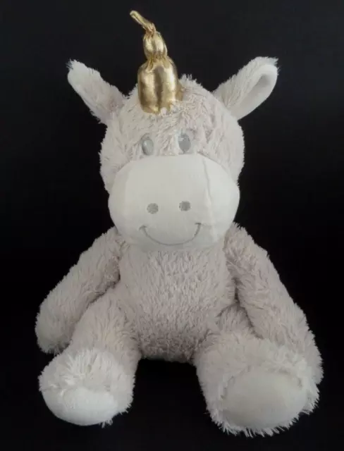 D1. DOUDOU PELUCHE ATMOSPHERA LICORNE écru blanc beige yeux gris doré 26cm - TBE