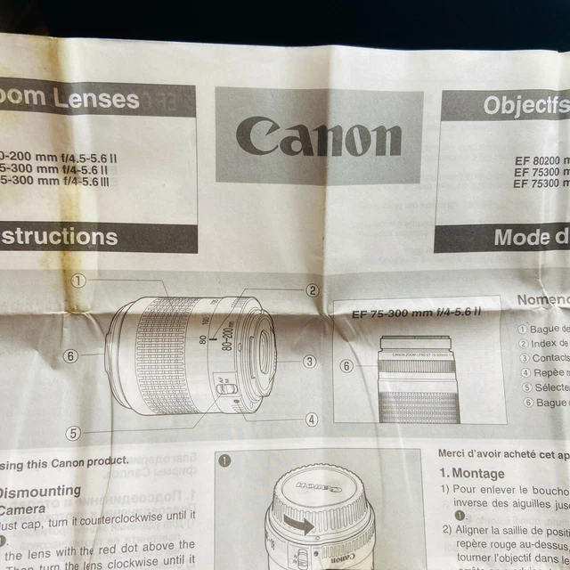 CANON EF ZOOM Lens Guide Camera Instruction Manual Vintage 17.50