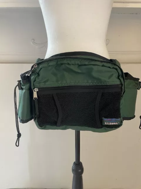 Vintage LL Bean Fanny Pack Green Hiking Waist Pack Zipper Multi Water Bottle