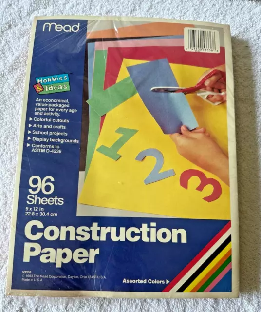 Papel de construcción hidromiel colores clásicos 96 hojas 9"" X 12"" vintage 1993 NUEVO