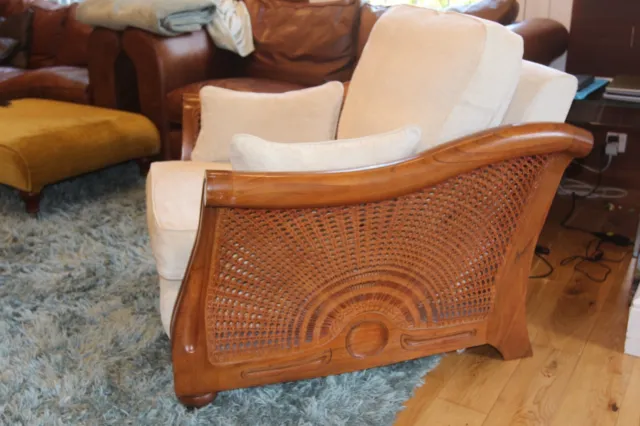 Handmade multiyork armchair carved wooden bergere rattan, cost new£2500 3