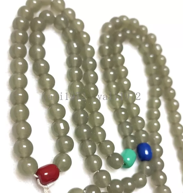 Certified10mm Natural Grey Hetian Jade 108Beads Reiki Meditation Prayer Necklace